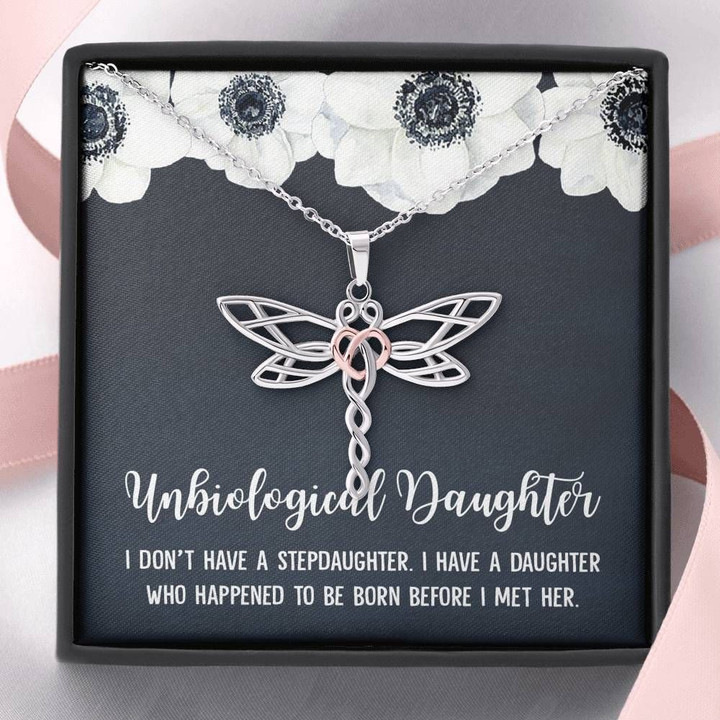 Before I Met Her White Flower Dragonfly Dreams Necklace Gift For Unbiological Daughter