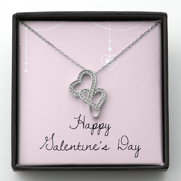 Happy Galentine's Day Pink Draping Gift For Her Double Hearts Necklace