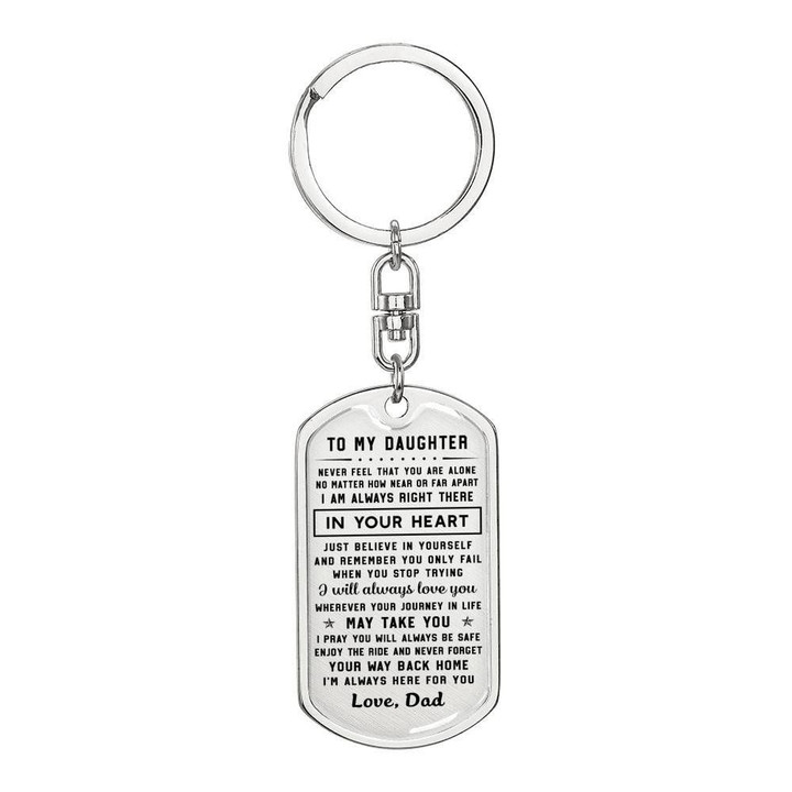 Always In My Heart Engraved Dog Tag Pendant Keychain Gift For Daughter