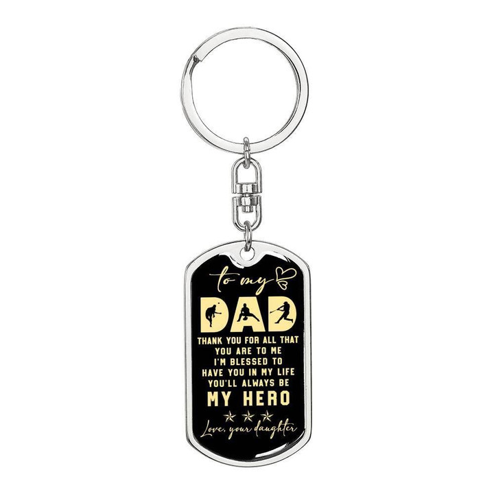 Always My Hero Engraved Dog Tag Pendant Keychain Gift For Baseball Dad