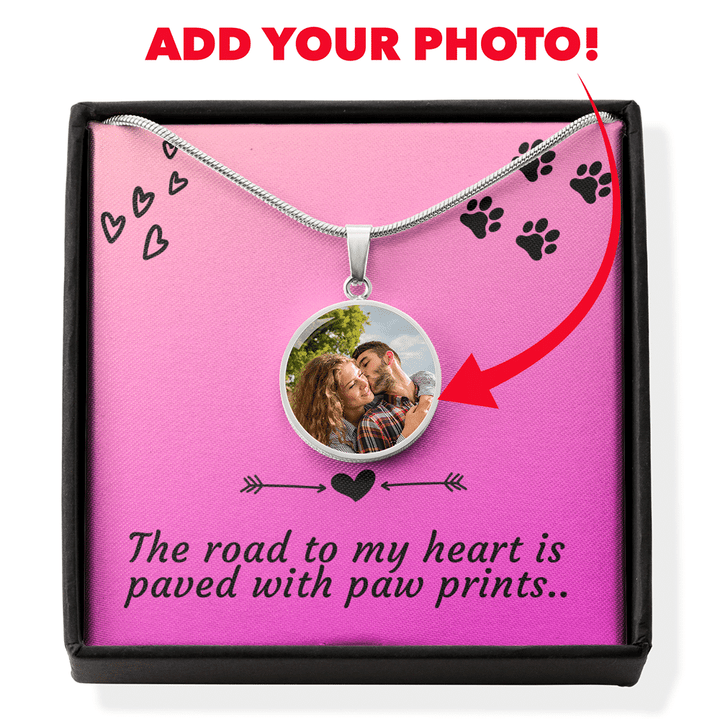 Custom Photo Circle Pendant Necklace Gift For Dog Lovers The Road To My Heart