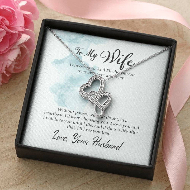Love You Until I Die Double Hearts Necklace Gift For Wife
