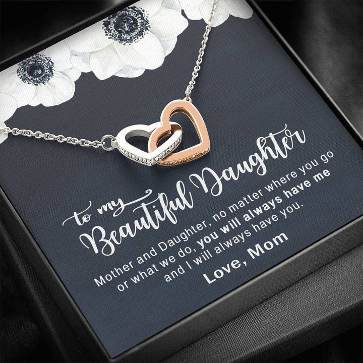 You'll Always Have Me White Flower Interlocking Hearts Necklace Gift For Daughter