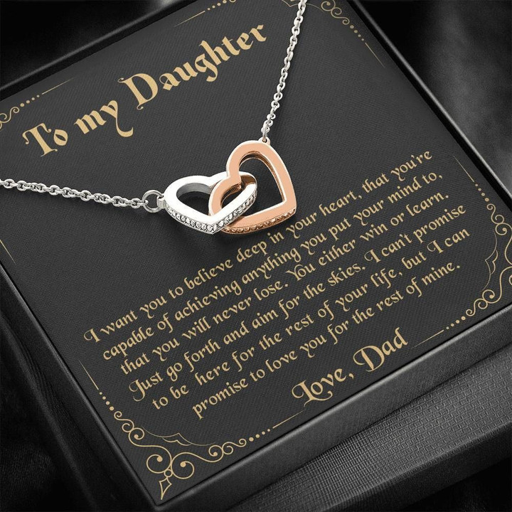 Believe Deep In Your Heart Black Background Interlocking Hearts Necklace Gift For Daughter