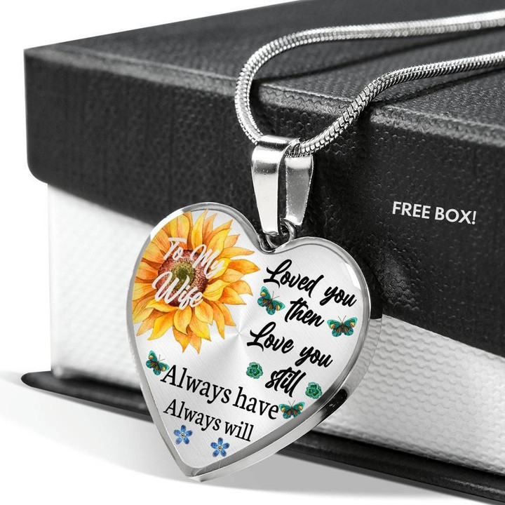 Sunflower Always Will Love You Butterflies Stainless Heart Pendant Necklace Gift For Women