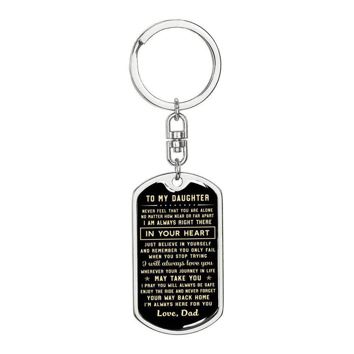 Always Right There In Your Heart Dog Tag Pendant Keychain Gift For Dad