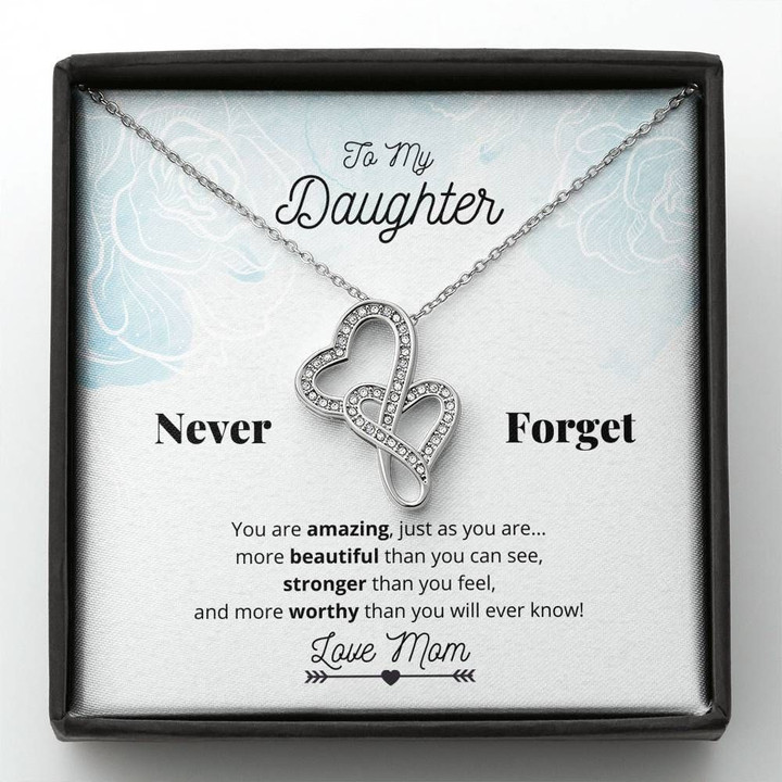 You Are More Worthy Than You Know Double Hearts Necklace Gift For Daughter