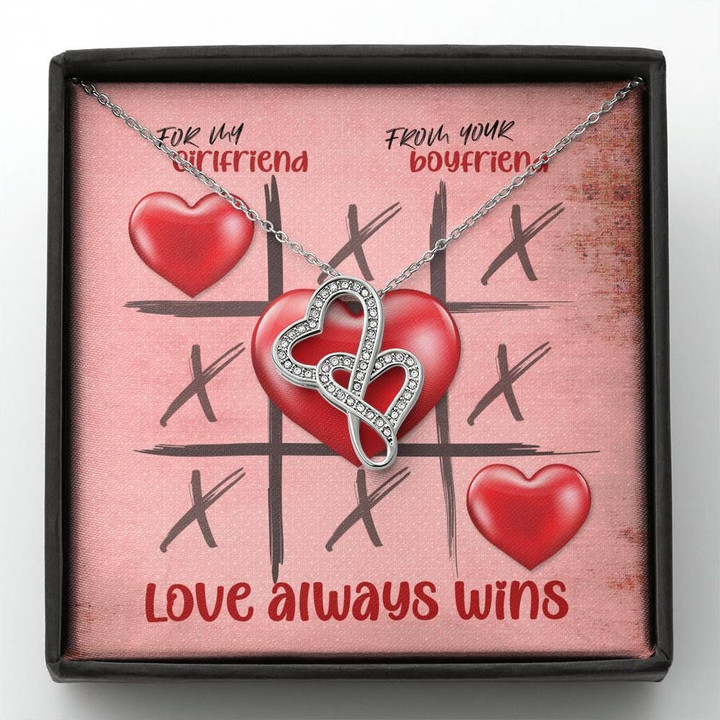 Gift For Girlfriend Love Always Wins Double Hearts Necklace