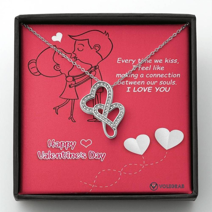Happy Valentine's Day I Love You Gift For Her Double Hearts Necklace