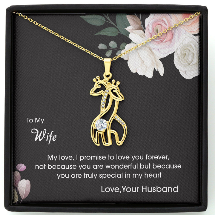 I Promise To Love You Forever Giraffe Couple Necklace Gift For Wife