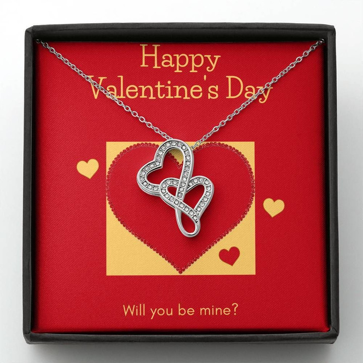 Happy Valentine's Day Double Hearts Necklace Gift For Wife