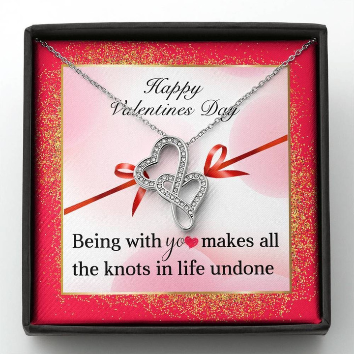 All The Knots Undone Happy Valentines Day Gift For Fiancee Double Hearts Necklace