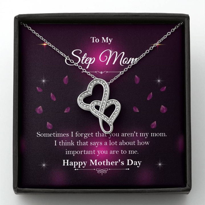 Purple Petals How Important You Are To Me Gift For Step Mom Double Hearts Necklace