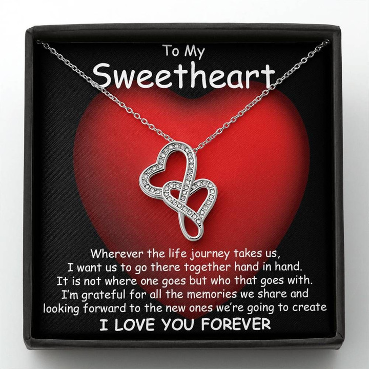 Gift For Her Forever Hand In Hand Double Hearts Necklace
