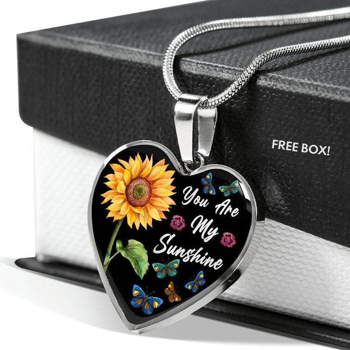 You Are My Sunshine Sunflower Stainless Heart Pendant Necklace Gift For Women