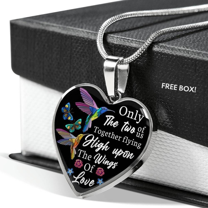 The Two Of Us Together Flying High Hummingbird Stainless Heart Pendant Necklace Gift For Women