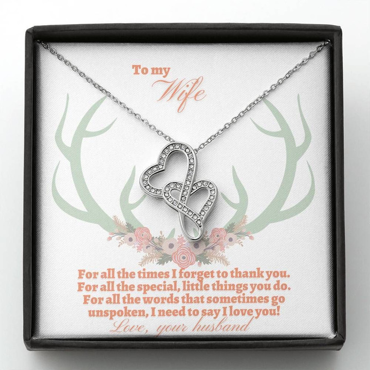 Horn Deer I Need To Say I Love You Gift For Wife Double Hearts Necklace