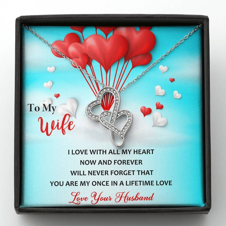 I Love You With All My Heart Gift For Wife Red Balloon Double Hearts Necklace
