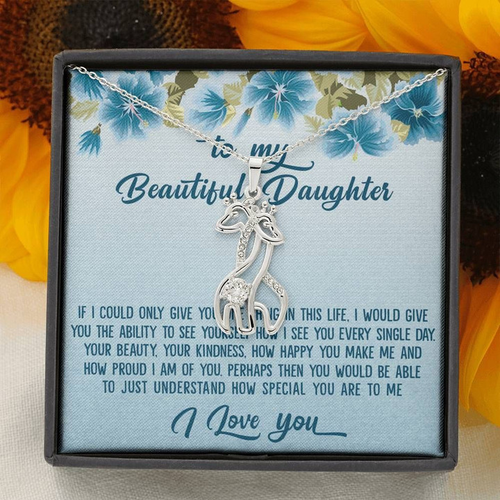 How Proud I Am Blue Hibiscus Giraffe Couple Necklace Gift For Daughter