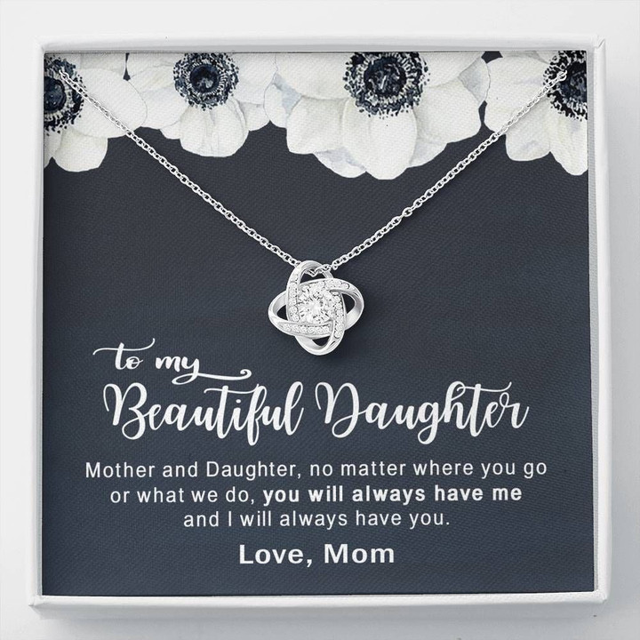 White Flower You'll Always Have Me Love Knot Necklace Gift For Daughter