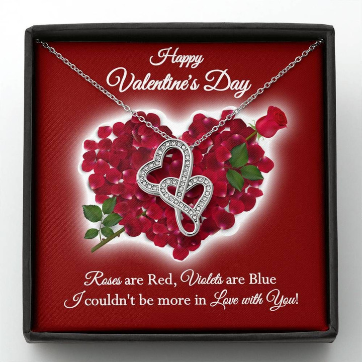 Rose Are Red Violets Are Blue Double Hearts Necklace Gift For Wife
