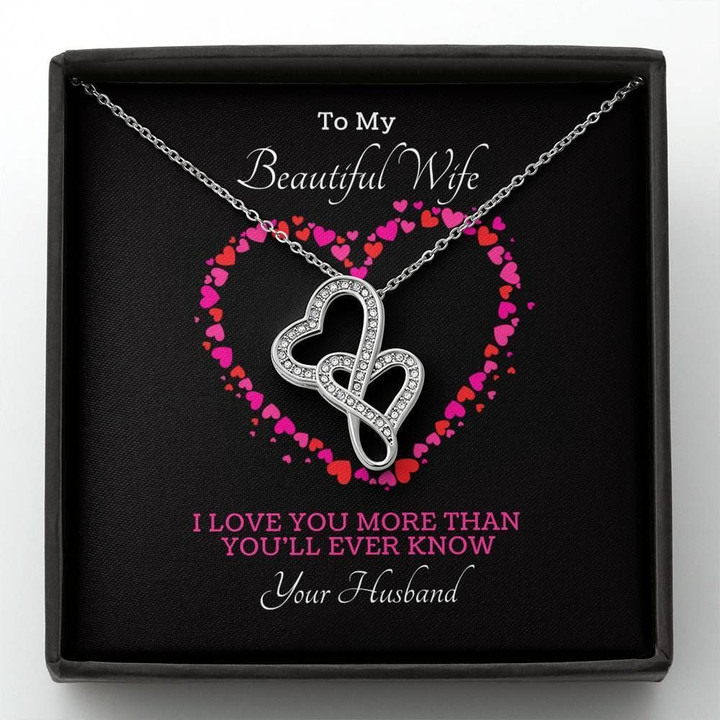 Love You More Than You've Ever Know Double Hearts Necklace Gift For Wife