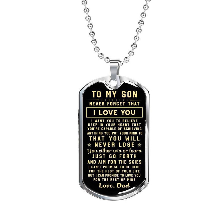 You Will Never Lose Dad Gift For Son Stainless Dog Tag Pendant Necklace Black