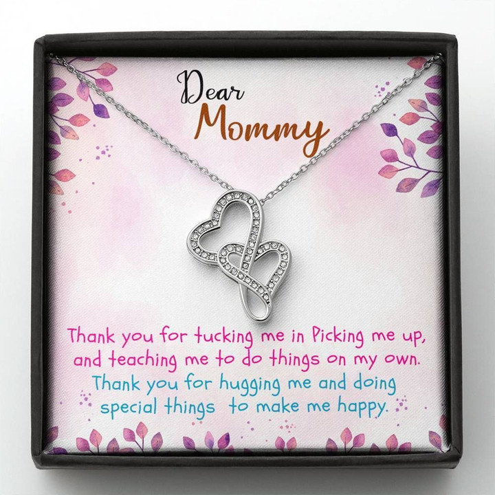 Thank For Teaching Me To Do Things Double Hearts Necklace Gift For Mom Mama