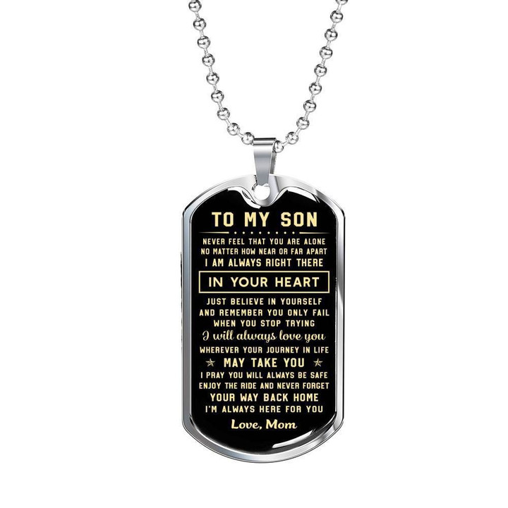 I Will Always Love You Mom Gift For Son Stainless Dog Tag Pendant Necklace Black