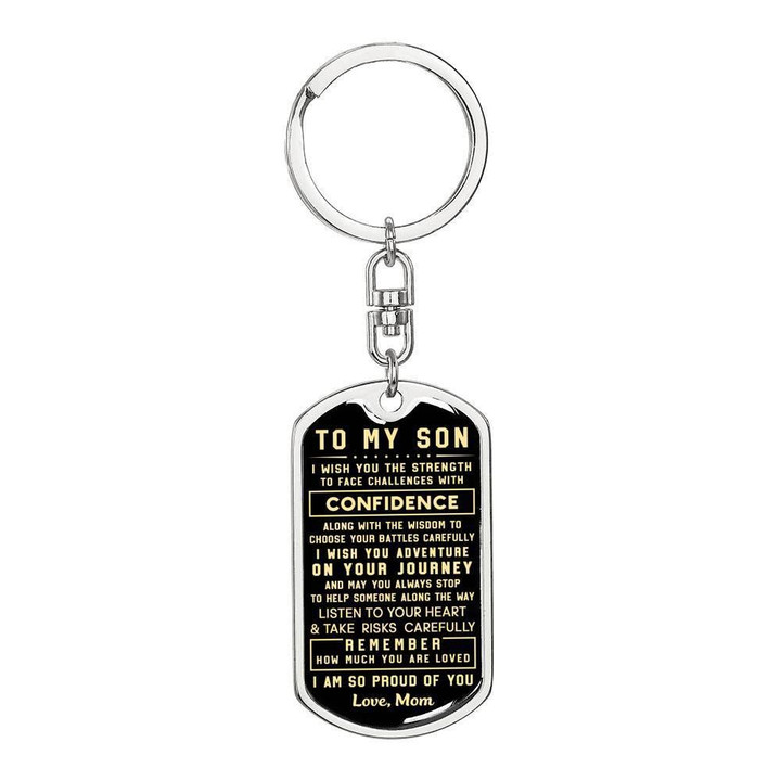 Listen To Your Heart Mom Gift For Son Stainless Dog Tag Pendant Keychain Black