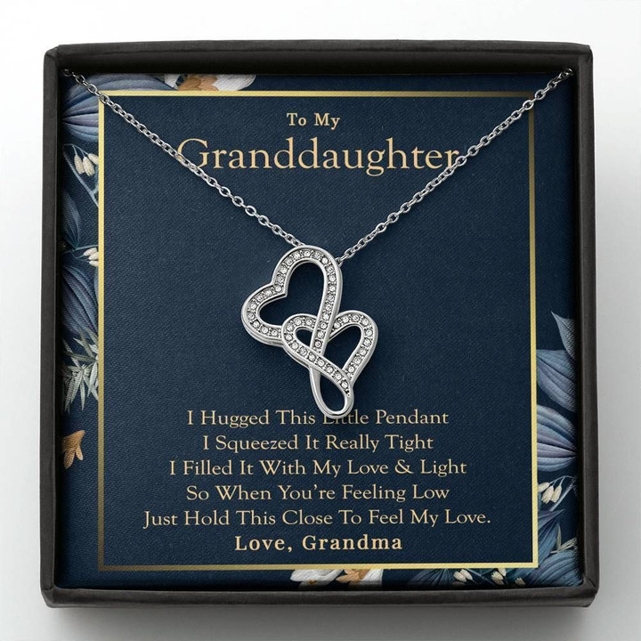 Just Hold This Close To Feel My Love Gift For Granddaughter Double Hearts Necklace