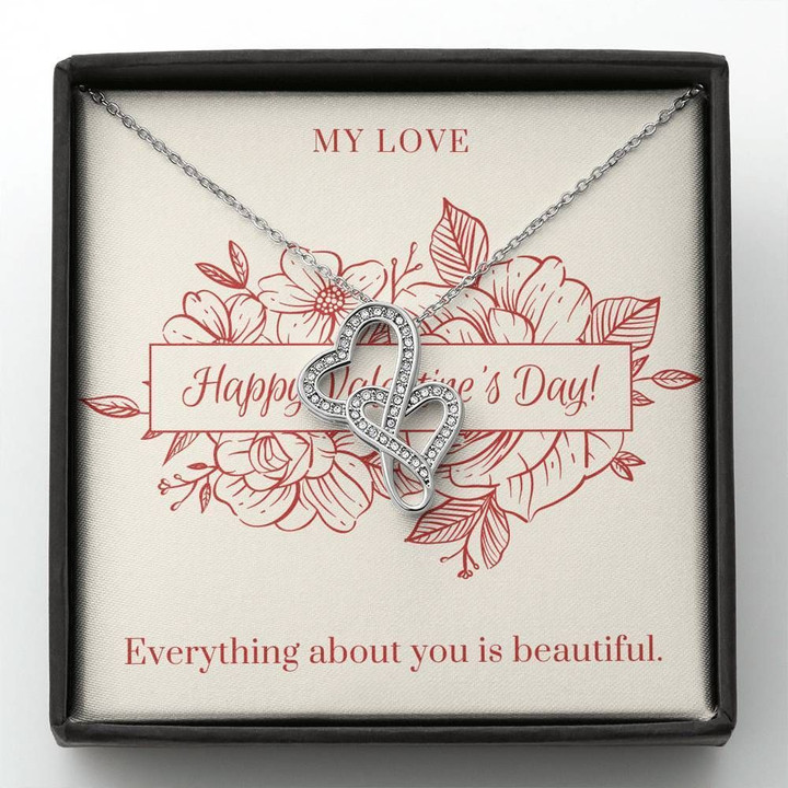 Gift For Her Everything About You Is Beautiful Double Hearts Necklace