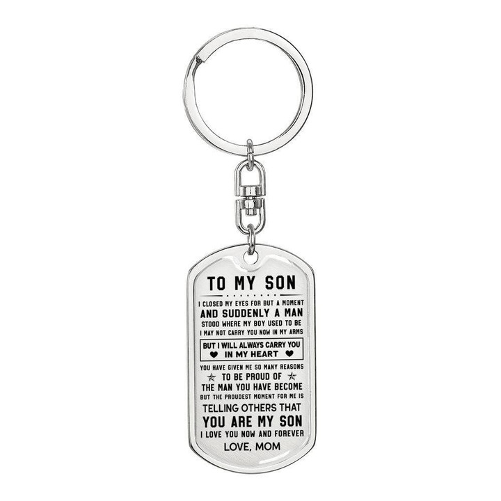 Always Carry You In My Heart Gift For Son Stainless Dog Tag Pendant Keychain