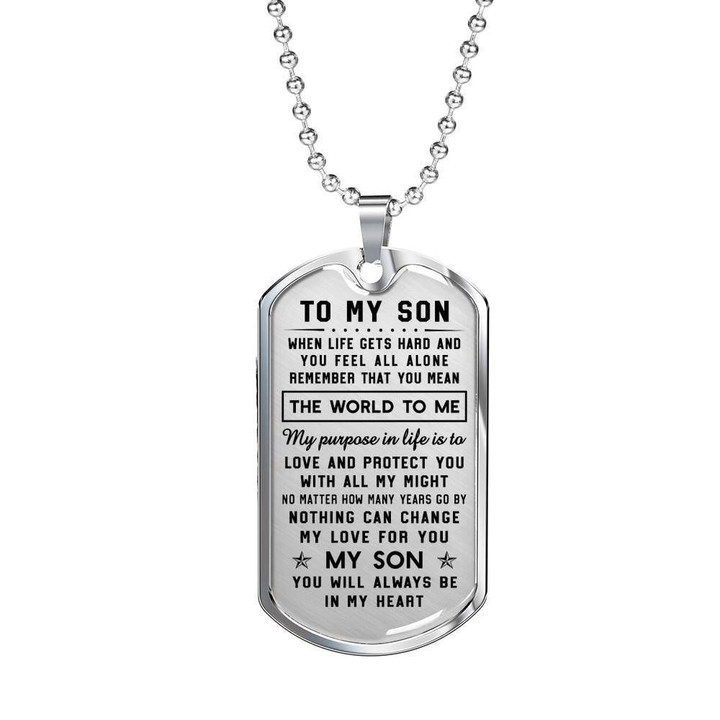 Gift For Son You Will Always Be In My Heart Stainless Dog Tag Pendant Necklace
