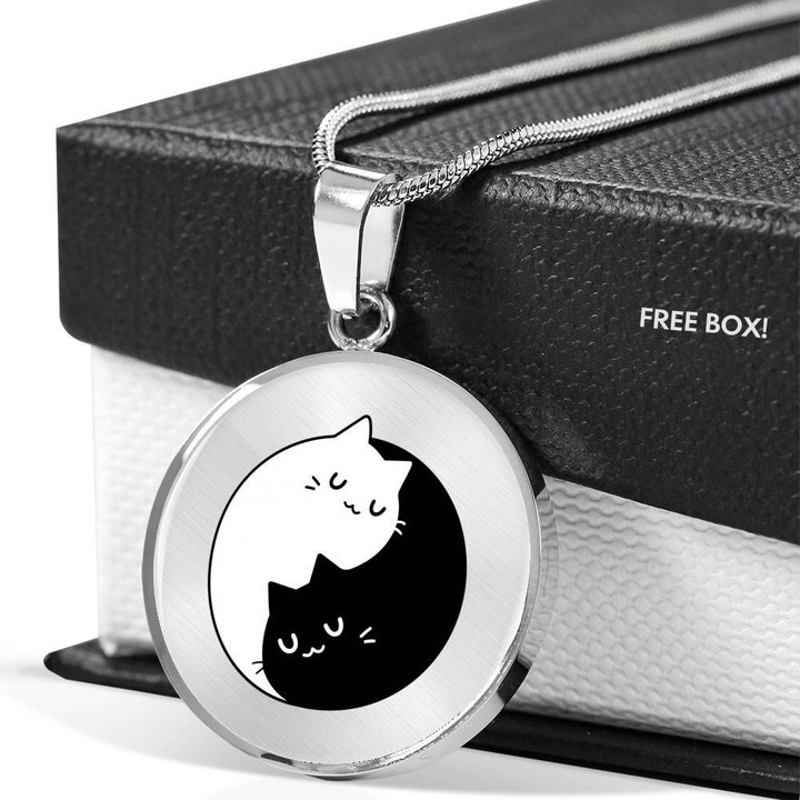 Yin Yang Cat Stainless Circle Pendant Necklace Gift For Women