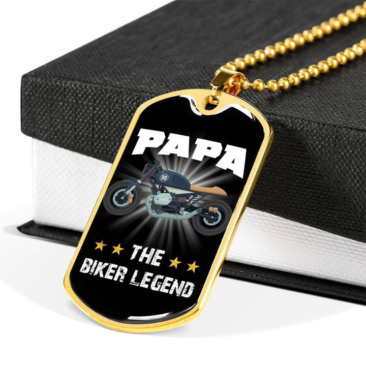 The Biker Legend 18K Gold Dog Tag Pendant Necklace Gift For Papa