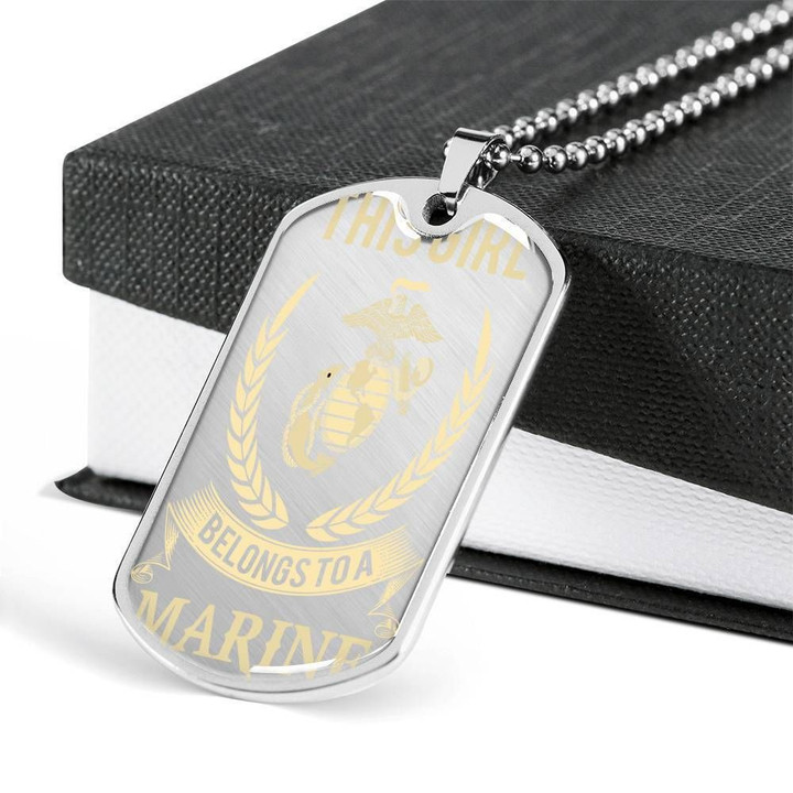 This Girl Belongs To A Marine Dog Tag Pendant Necklace Gift For Men