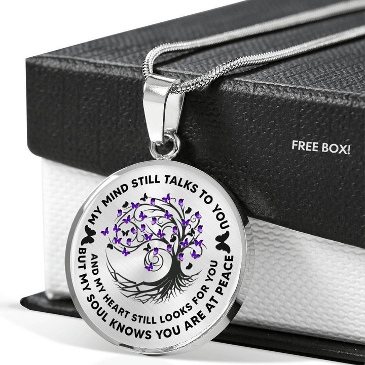 Purple Butterflies Flowing Tree Of Life Circle Pendant Necklace Gift For Women