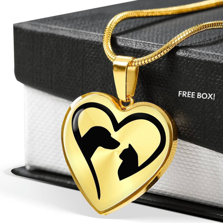 18K Gold Heart Pendant Necklace Gift For Women A Love For Dog And Cat