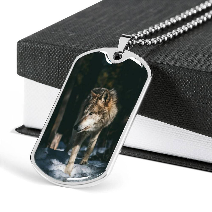 Wild And Free Wolf Dog Tag Pendant Necklace Gift For Men
