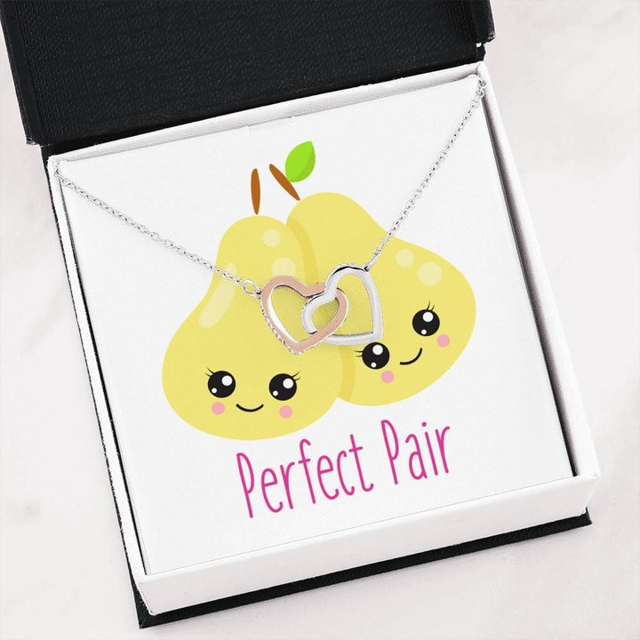 Perfect Pair White Background Interlocking Hearts Necklace Gift For Women