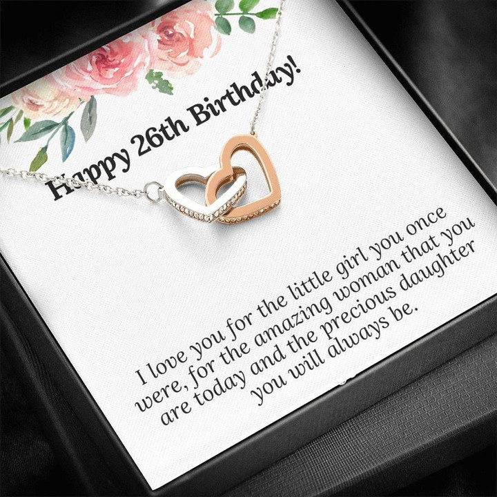 Happy 26th Birthday Pink Rose Interlocking Hearts Necklace Gift For Daughter