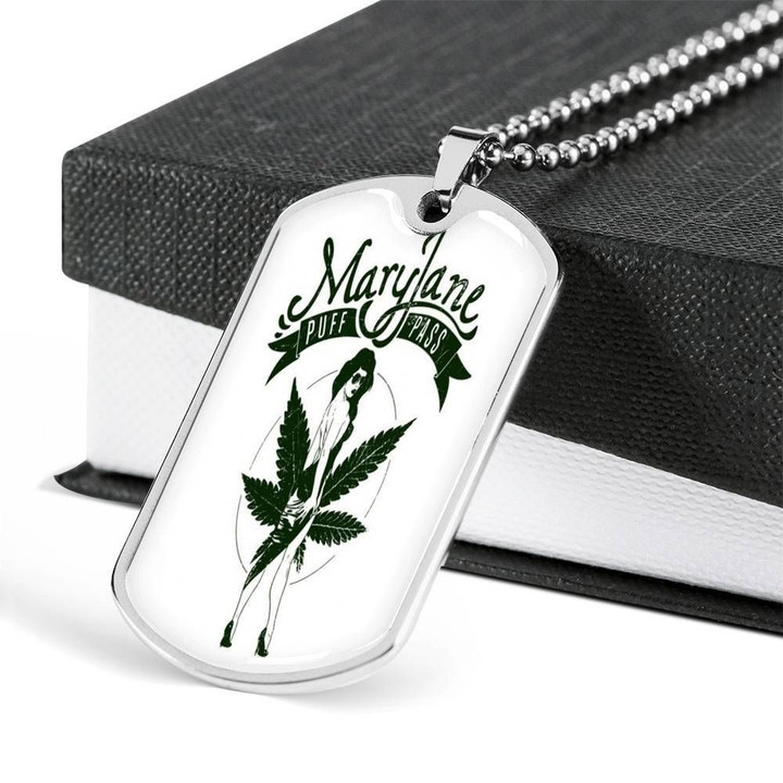 MaryJane Puff Pass Dog Tag Pendant Necklace Gift For Men