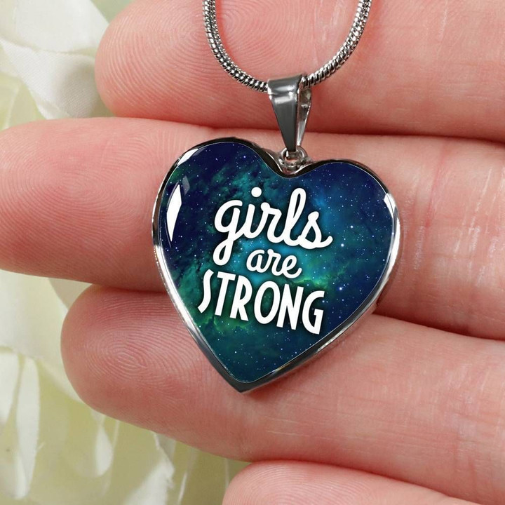 Girls Are Strong Heart Pendant Necklace Gift For Women