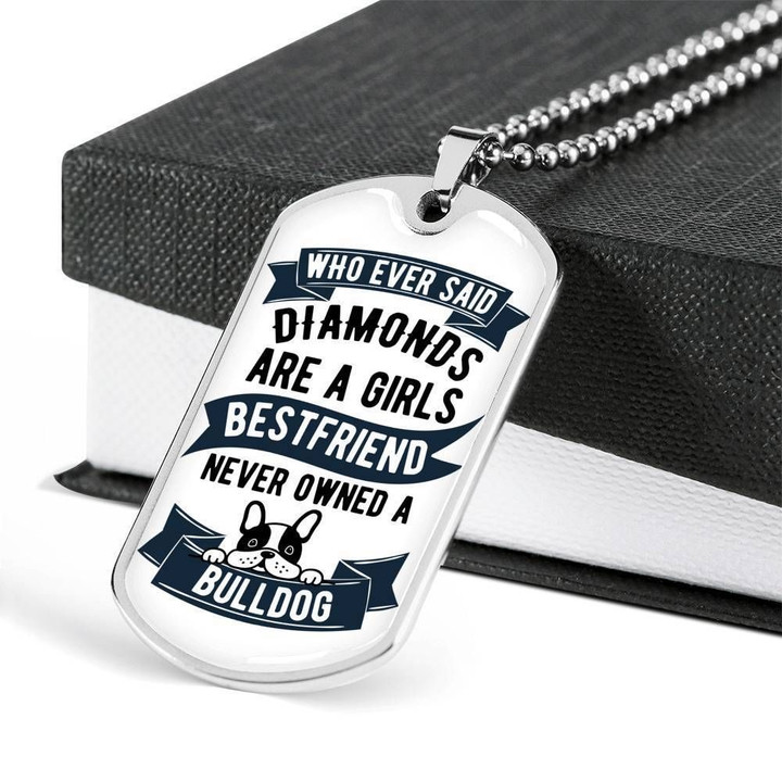 Diamonds Are A Girl's Dog Tag Pendant Necklace Gift For Bulldog Lovers