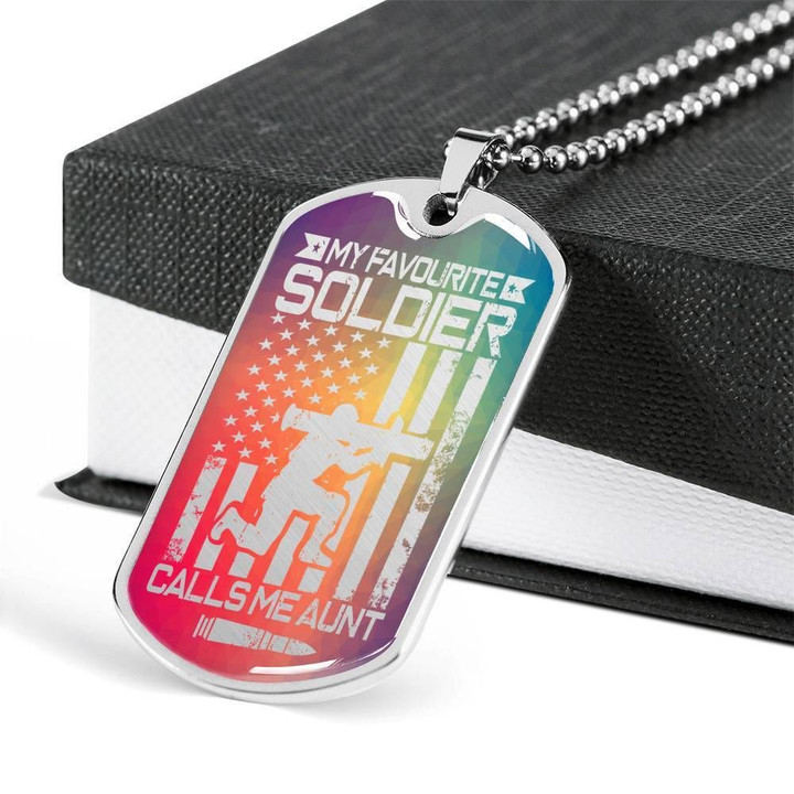 My Favourite Souldier US Army Stainless Dog Tag Pendant Necklace Gift For Aunt