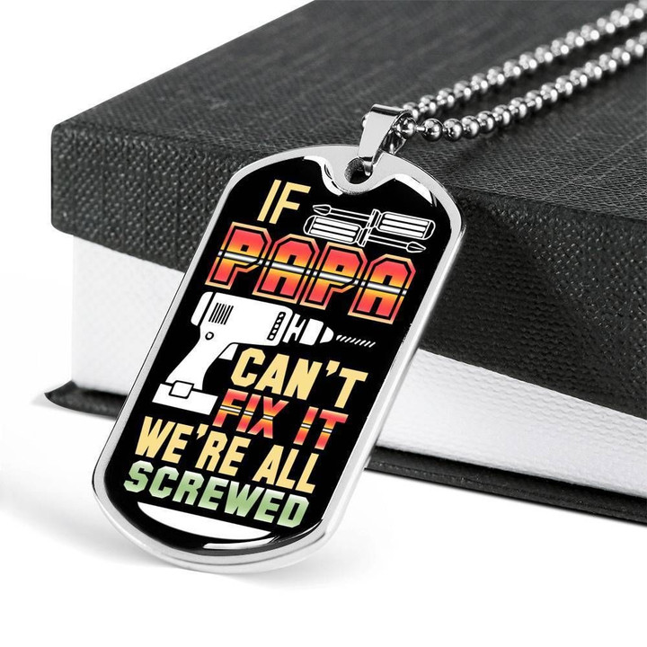 If Papa Can't Fix It Dog Tag Pendant Necklace Gift For Men