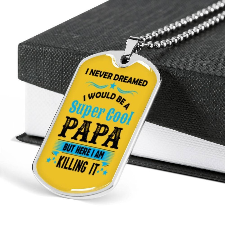 Super Cool Papa Stainless Dog Tag Pendant Necklace Gift For Men