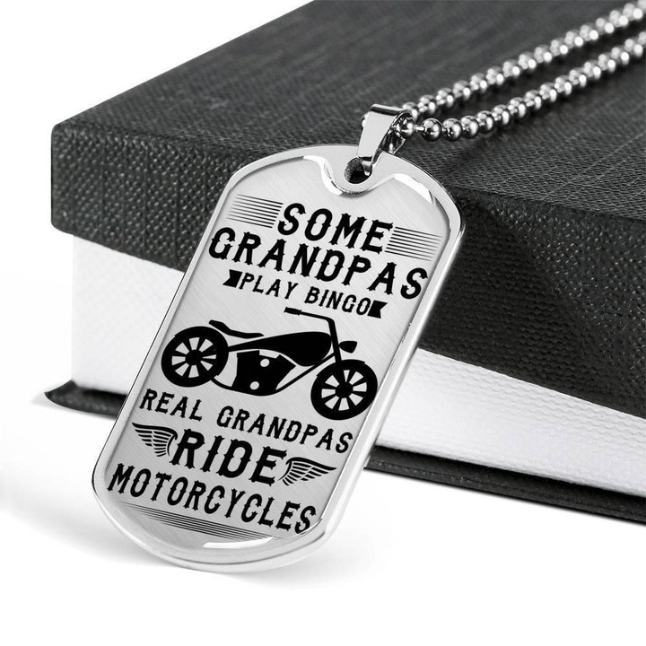 Real Grandpas Ride Motorcycles Dog Tag Pendant Necklace Gift For Men