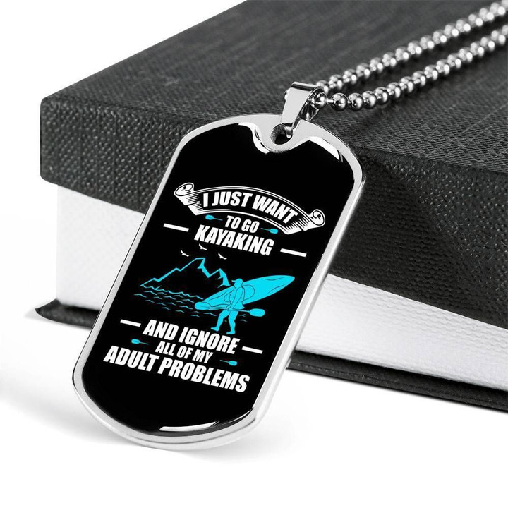 I Just Want To Go Kayaking Dog Tag Pendant Necklace Gift For Men